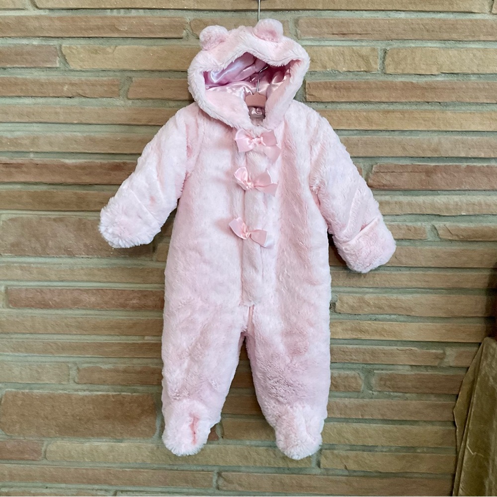 First Impressions Baby Snow Suit Pink Faux Fur 6-9 Months